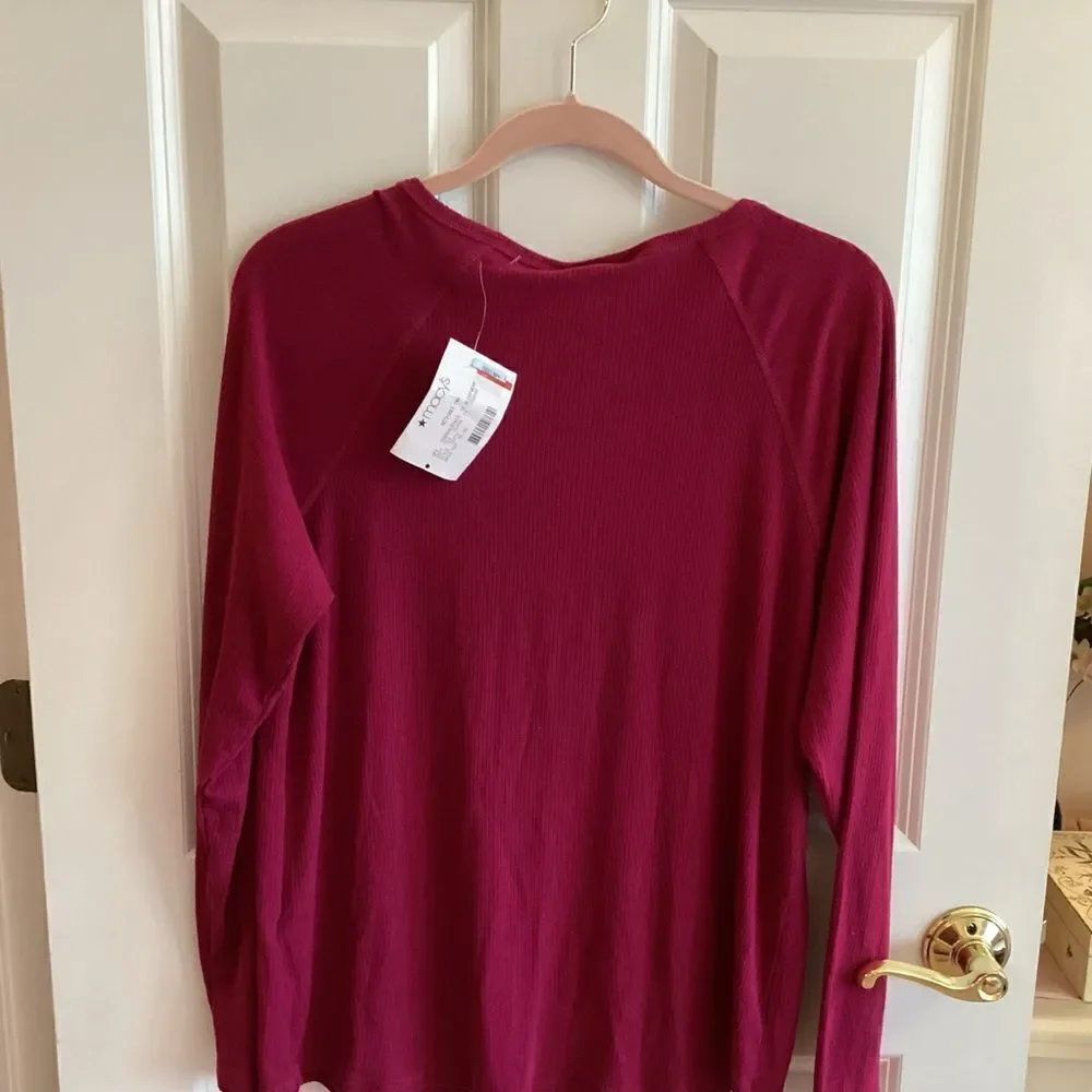 NWT. Charter Club Brand Women’s Cranberry Colored Jersey Knit PJ Top Size Large
